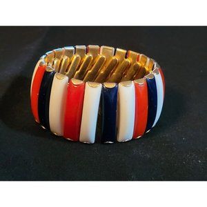 Vtg Chunky Wide Expansion Bracelet Red White Blue Women Gift Sbrcl18